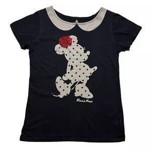 Disney Parks Charcoal Polka Dot Minnie Mouse Bow Tee Size XL